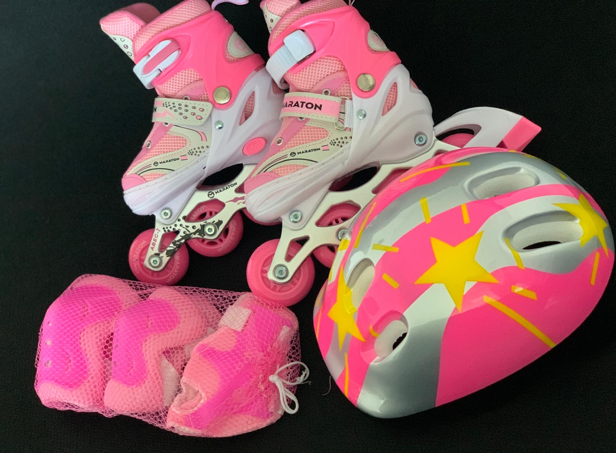 Набор детский ролики с защитой/шлемом/наколенниками S 28-33 см Розовый - фото 4
