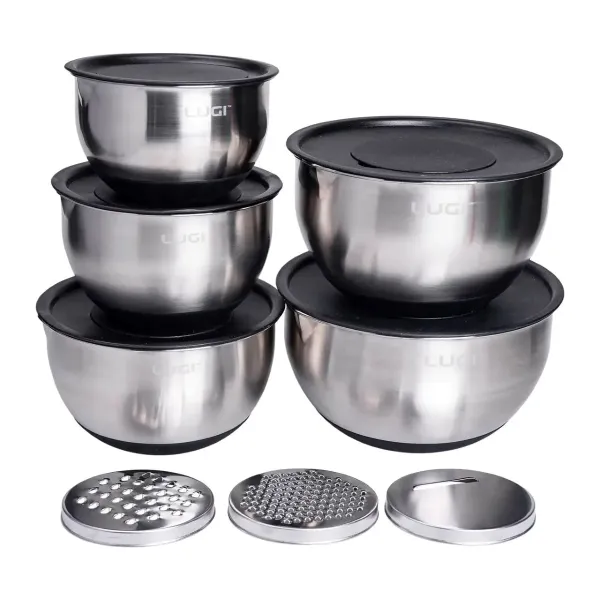 Набір мисок з кришками та знімними тертками із нержавіючої сталі 5 шт. Хром (147-107-LG-01/5PCS)