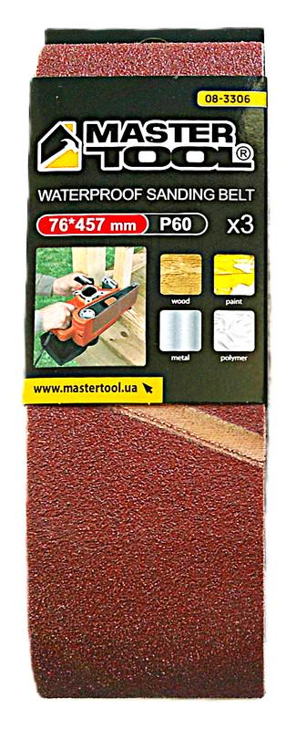 Стрічка шліфувальна MasterTool зерно 60 3 шт. 76х457 мм (08-3306)