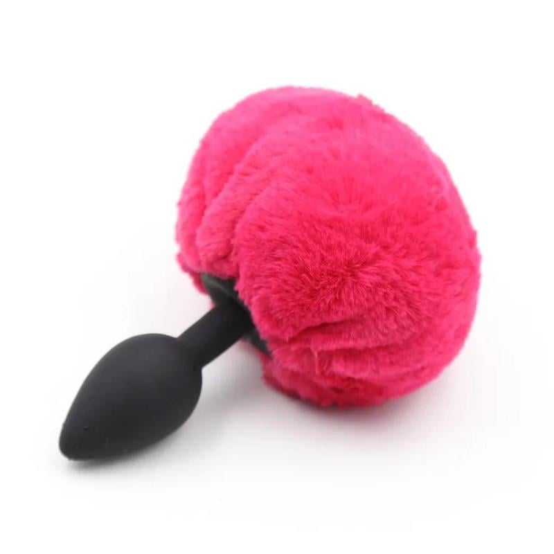 Анальная пробка силиконовая с красным хвостиком Silicone Fur Tail Plug Черный (1000062745)