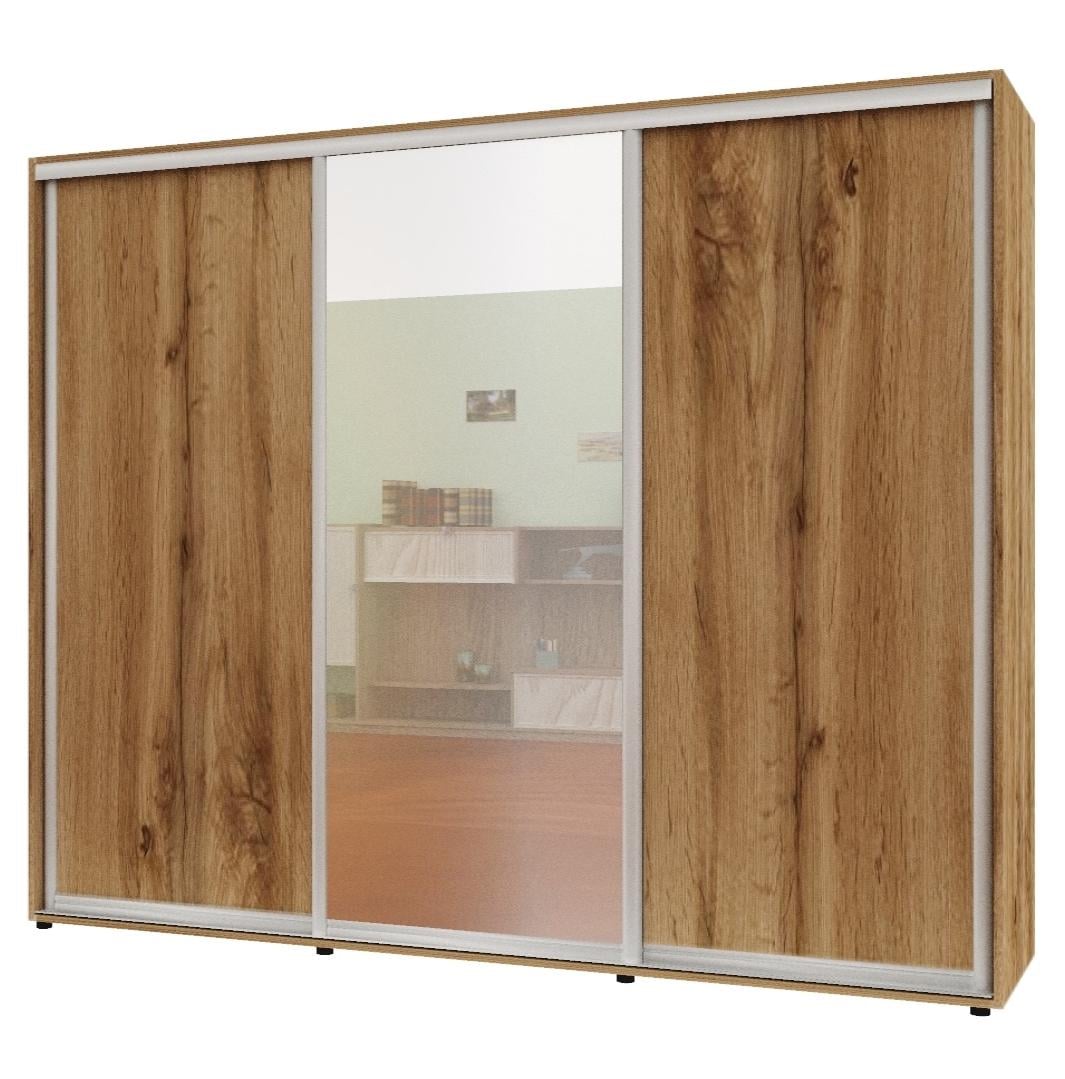 Шкаф-купе трехдверный Комфорт Мебель ДСП/Зеркало/ДСП Стандарт 270х60х210 см Дуб золотой