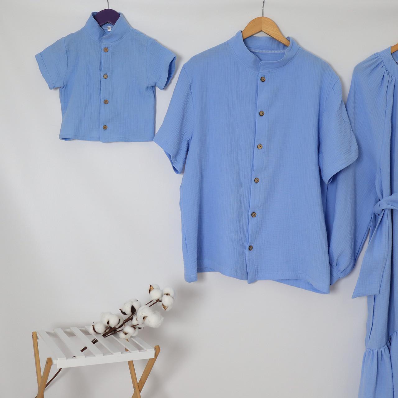 Прогулочные костюмы Family Look муслиновые для мамы сына и отца Голубой (1933292988) - фото 3 Прогулочные костюмы Family Look муслиновые для мамы сына и отца Голубой (1933292988) - фото 3