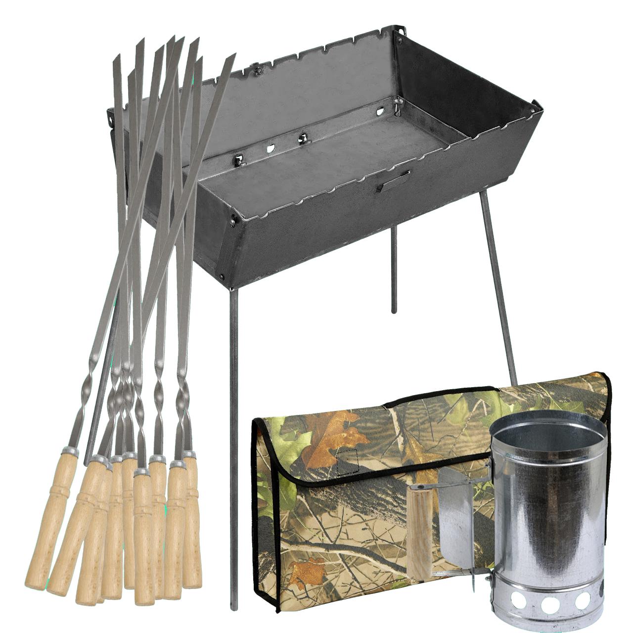 Мангал-чемодан 3 мм 510х300х140 мм с чехлом/стартером/шампурами 10 шт.