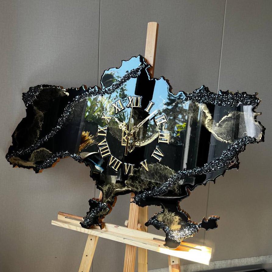 Часы настенные из эпоксидной смолы Карта Украины 70x45 см