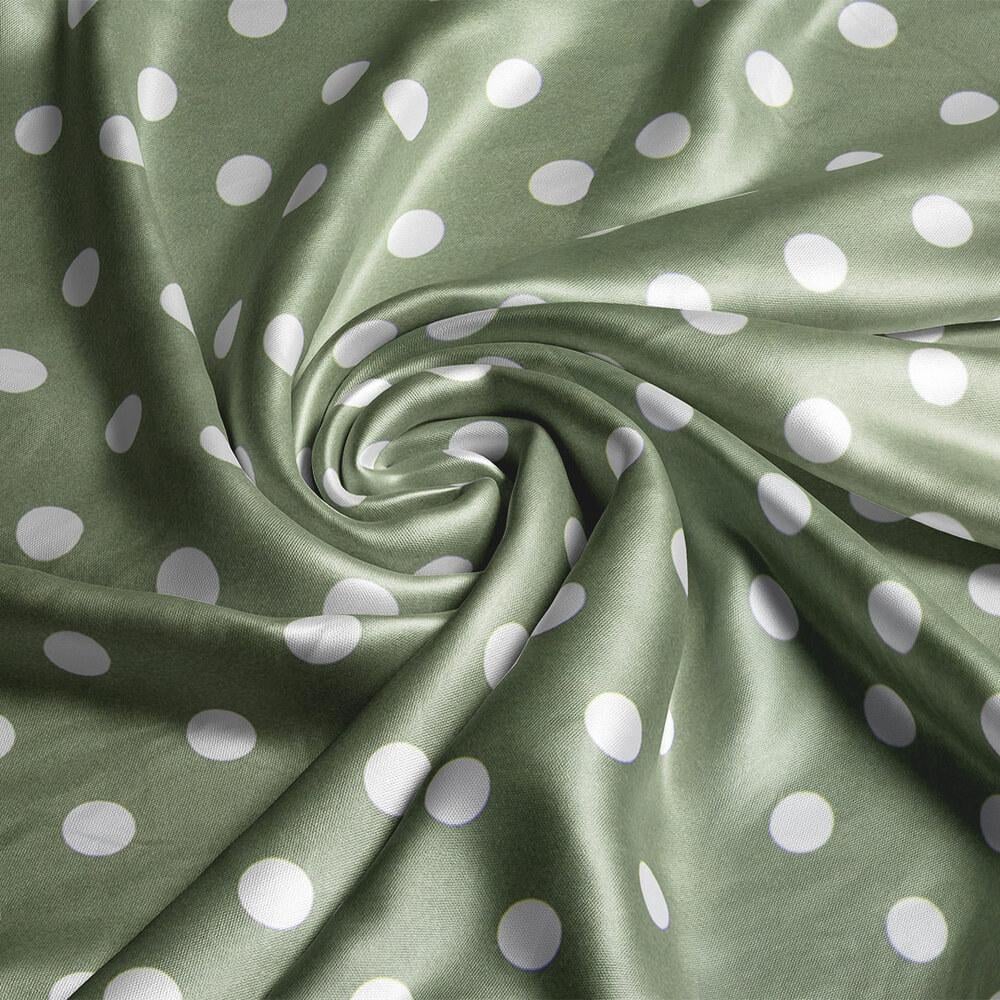 Ткань плательная атлас шелк стрейч горошок папороть