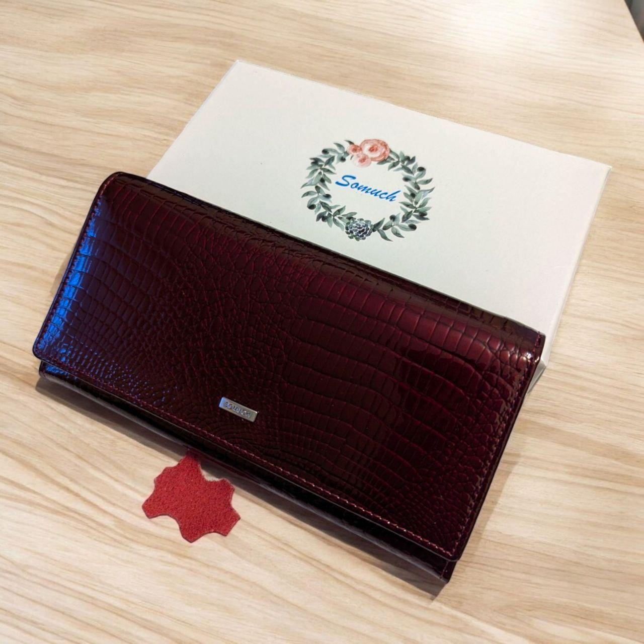 Гаманець жіночий шкіряний лаковий на магніті з клямкою для монет Somuch вишовий (505-81E) - фото 2