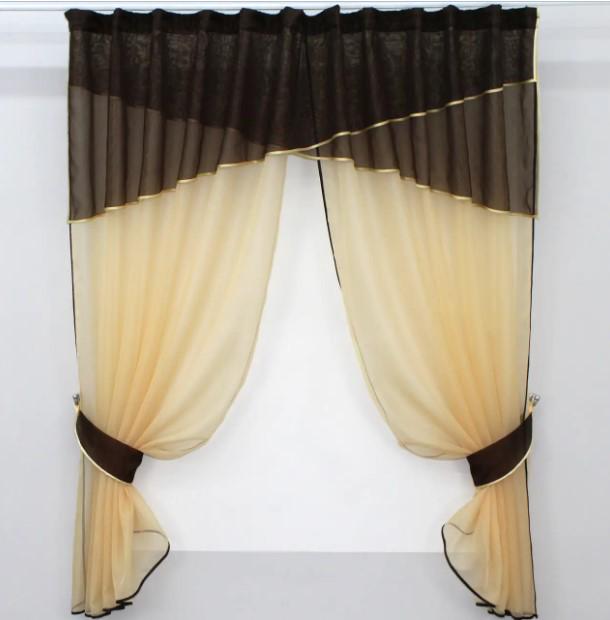 Занавеска на кухню/балкон из шифона 270х170 см Янтарный/Венге (091к) Занавеска на кухню/балкон из шифона 270х170 см Янтарный/Венге (091к)
