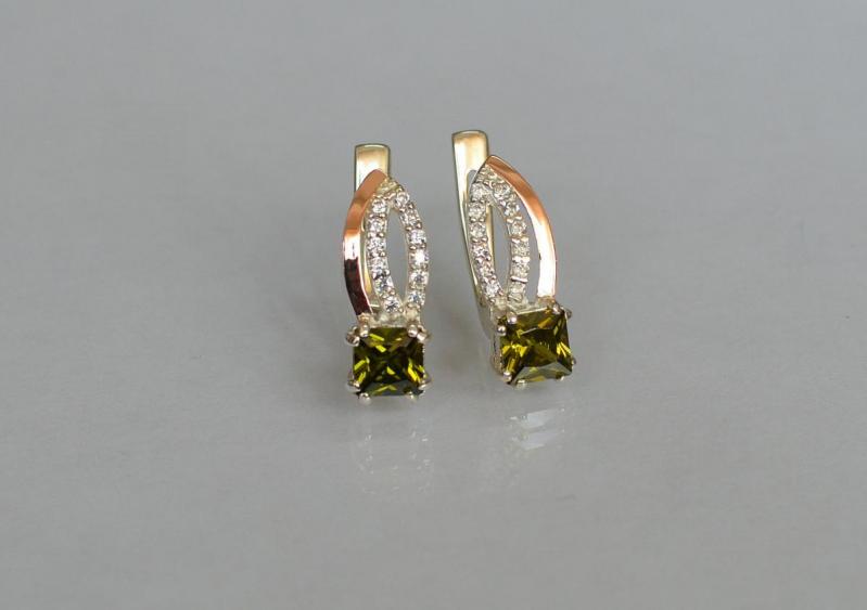 Серебряные серьги Sil с золотыми вставками 136s-12 Олива (Sil-1246)