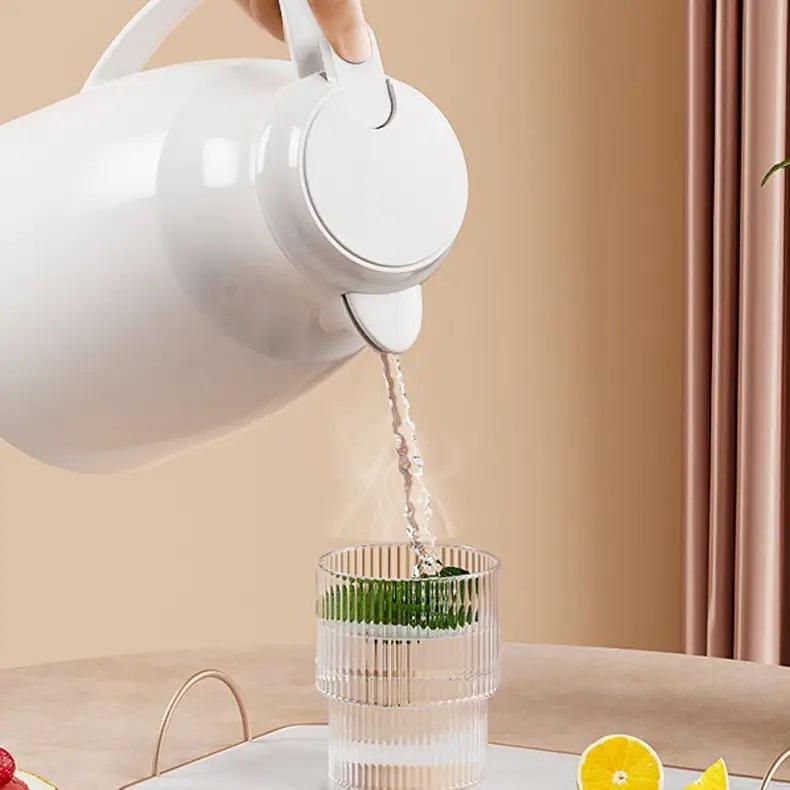 Термос кувшин DH-200 со стеклянной колбой для холодных и горячих напитков 2 л Белый/Золотистый (16503) - фото 4