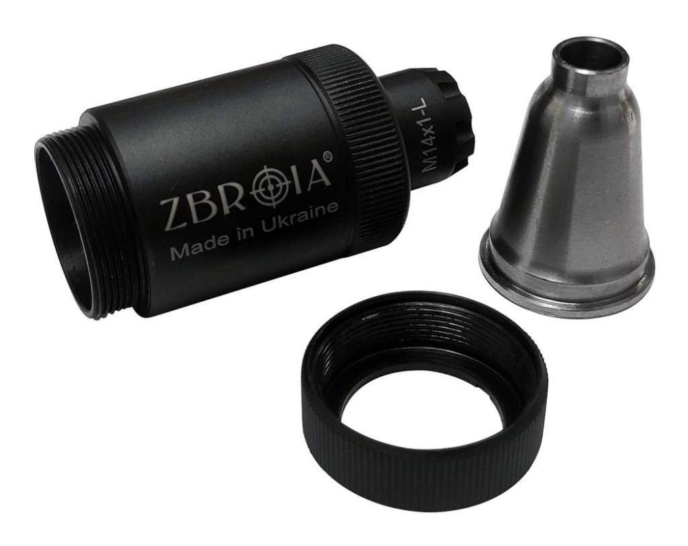 Пламегаситель Zbroia для AK 74 калибр 7,62 резьба M14x1L (050860) - фото 6 Пламегаситель Zbroia для AK 74 калибр 7,62 резьба M14x1L (050860) - фото 6
