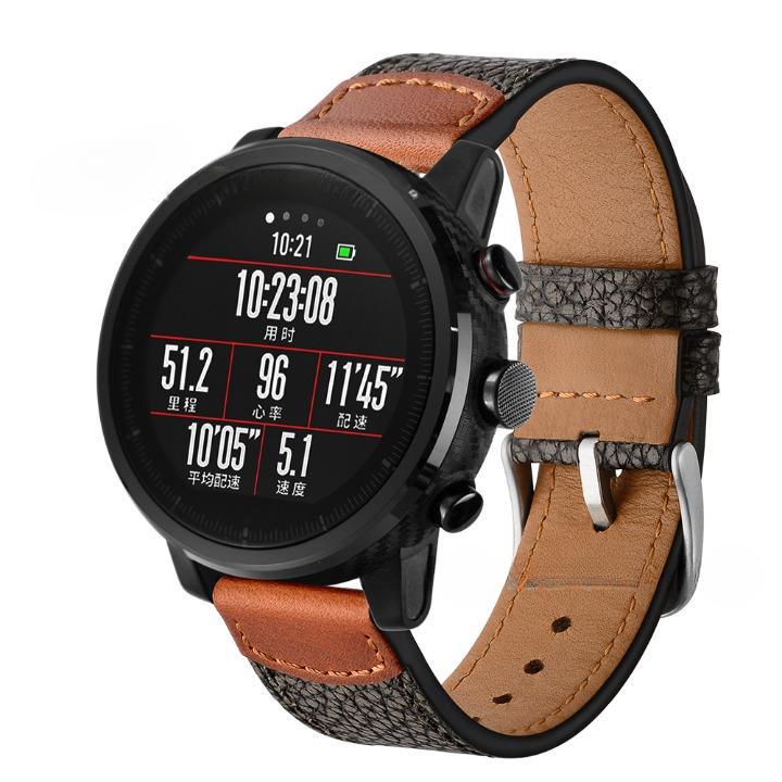 Ремінець для смарт-годинників Cowhide Leather для Amazfit/Huawei/Samsung 22 мм Чорний/Коричневий (2219P)
