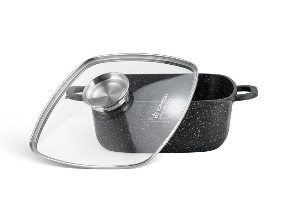 Каструля квадратна мармурове покриття Edenberg зі скляною кришкою 5,5 л (EB-8114) - фото 2