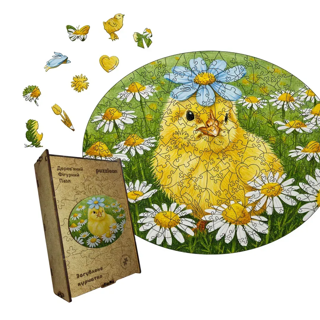 Пазл дерев'яний фігурний Загублене Курчатко А4 картонна коробка 100 елементів Пазл дерев'яний фігурний Загублене Курчатко А4 картонна коробка 100 елементів