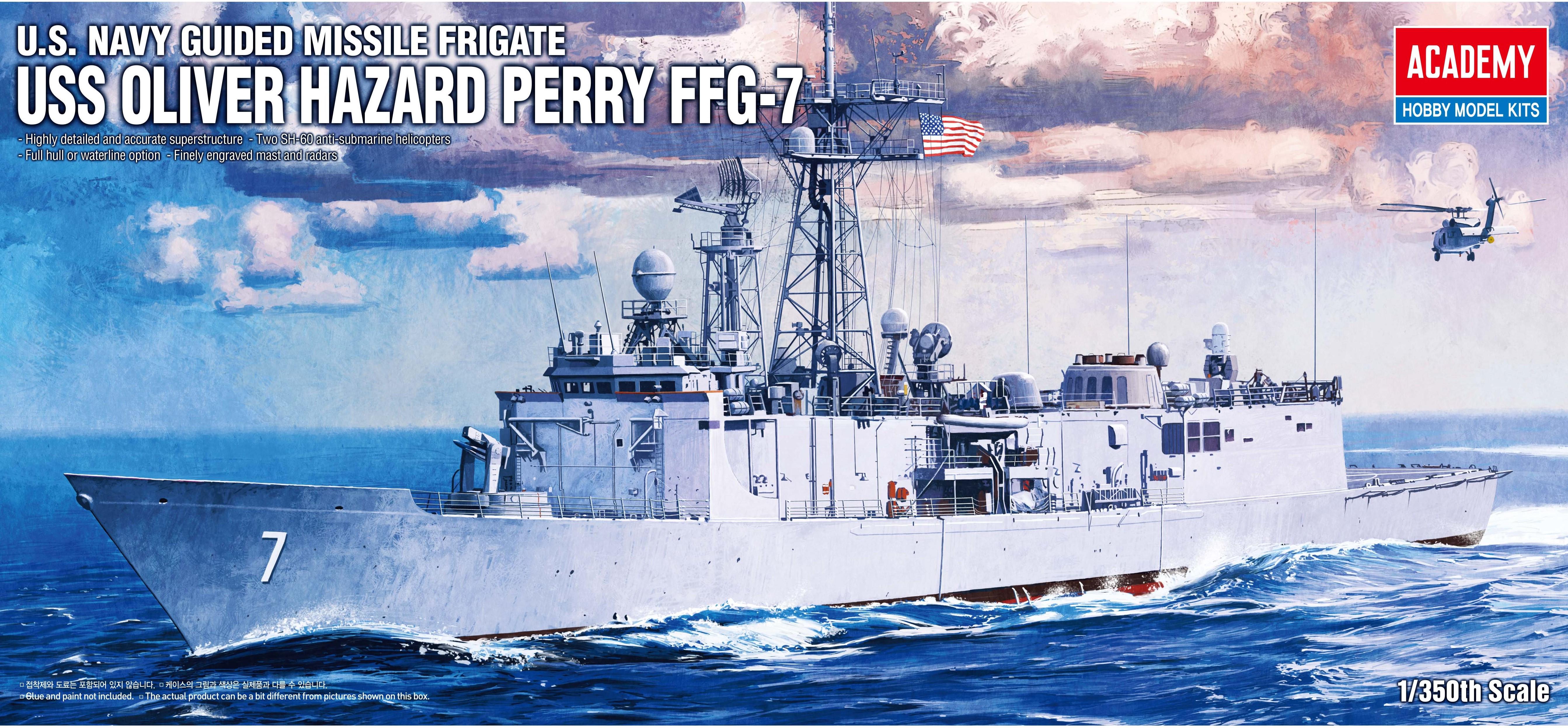 Сборная модель Academy U.S. Navy Guided Missile Frigate USS olivier Hazard perry FFG-7 1:350 (14102)