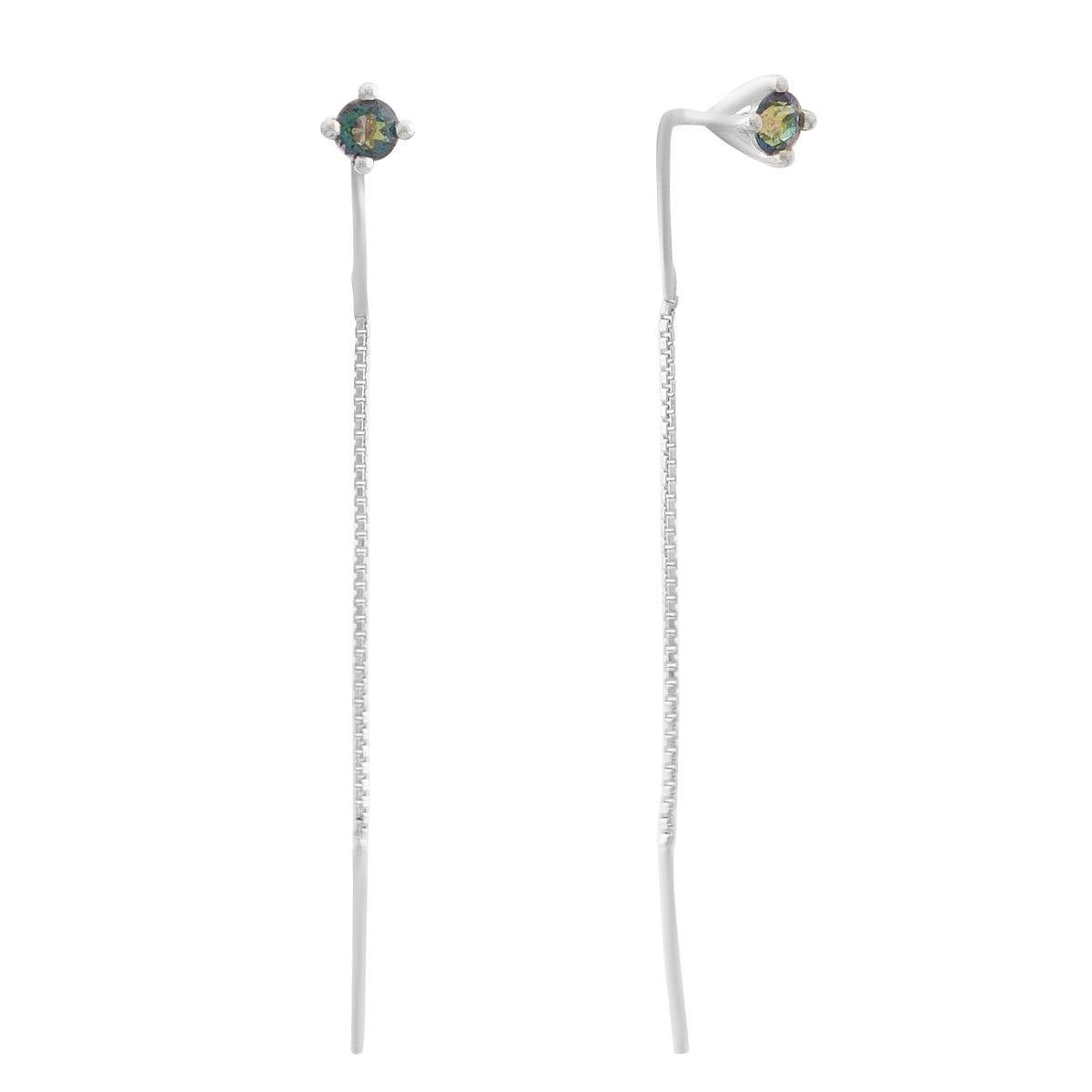 Серебряные серьги-цепочки со вставками мистического топаза