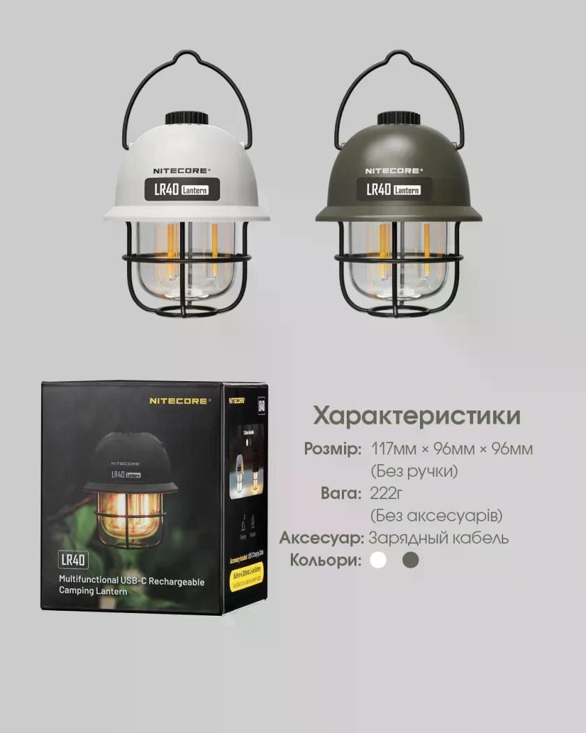 Ліхтар кемпінговий з Power Bank Nitecore LR40 USB Type-C Білий (27831793) - фото 10