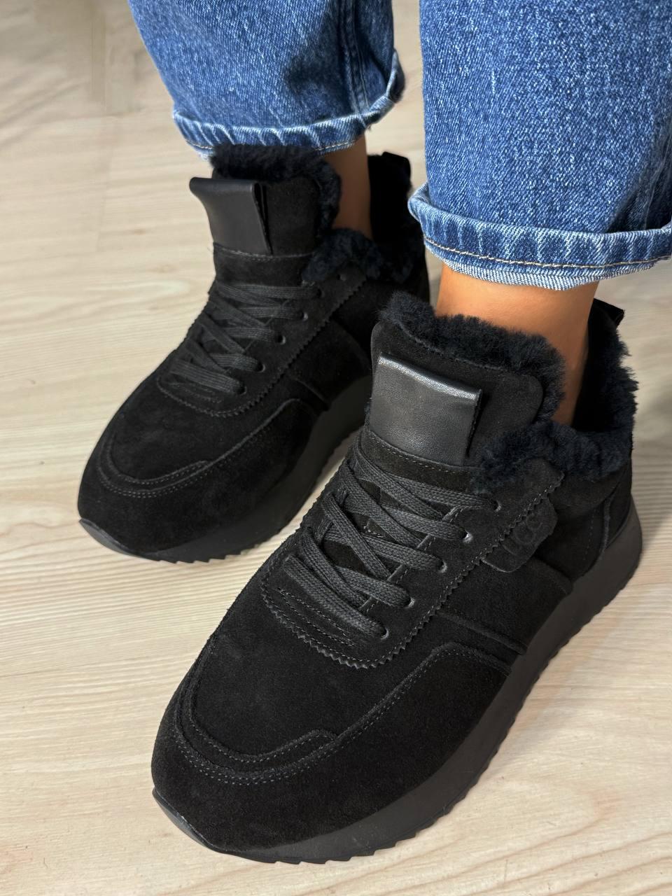 Кроссовки женские Hengji U-1 натуральная замша утепленные мехом р. 39 Черный (5295)
