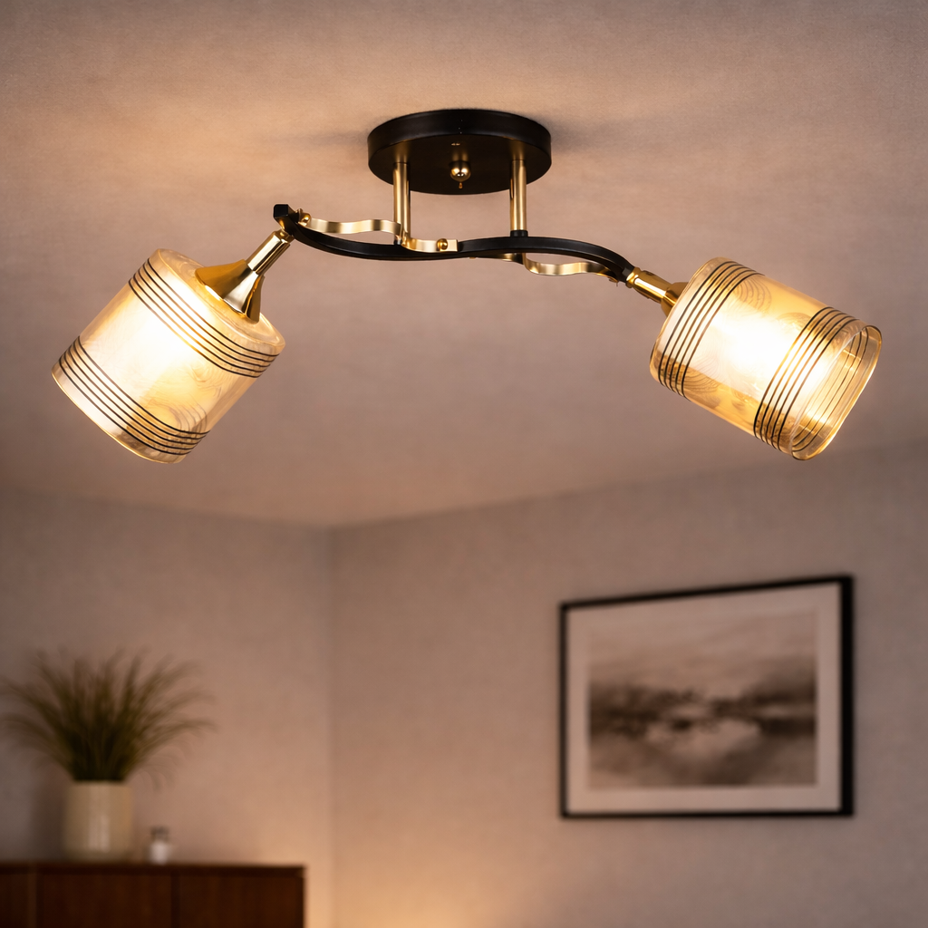 Люстра Sirius с регулируемым углом наклона плафона под две лампы Е27 Черный/Золотой (B N4382/2 BK+FGD)