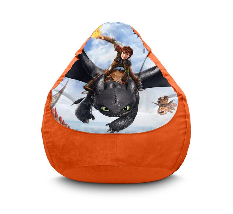 Кресло мешок Dragon Hiccup and sword Флок XXL 90х125 см Оранжевый