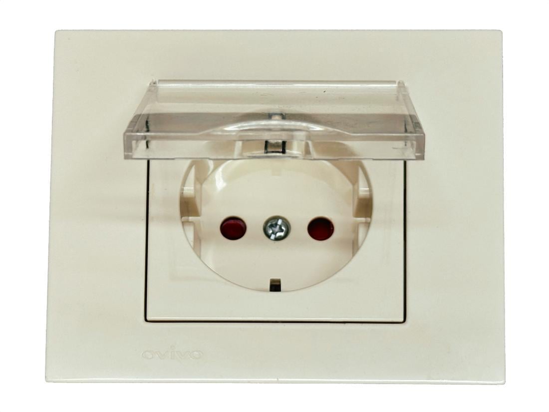 Розетка одинарная с крышкой и защитой от детей Ovivo Grano Кремовый (00000018627)