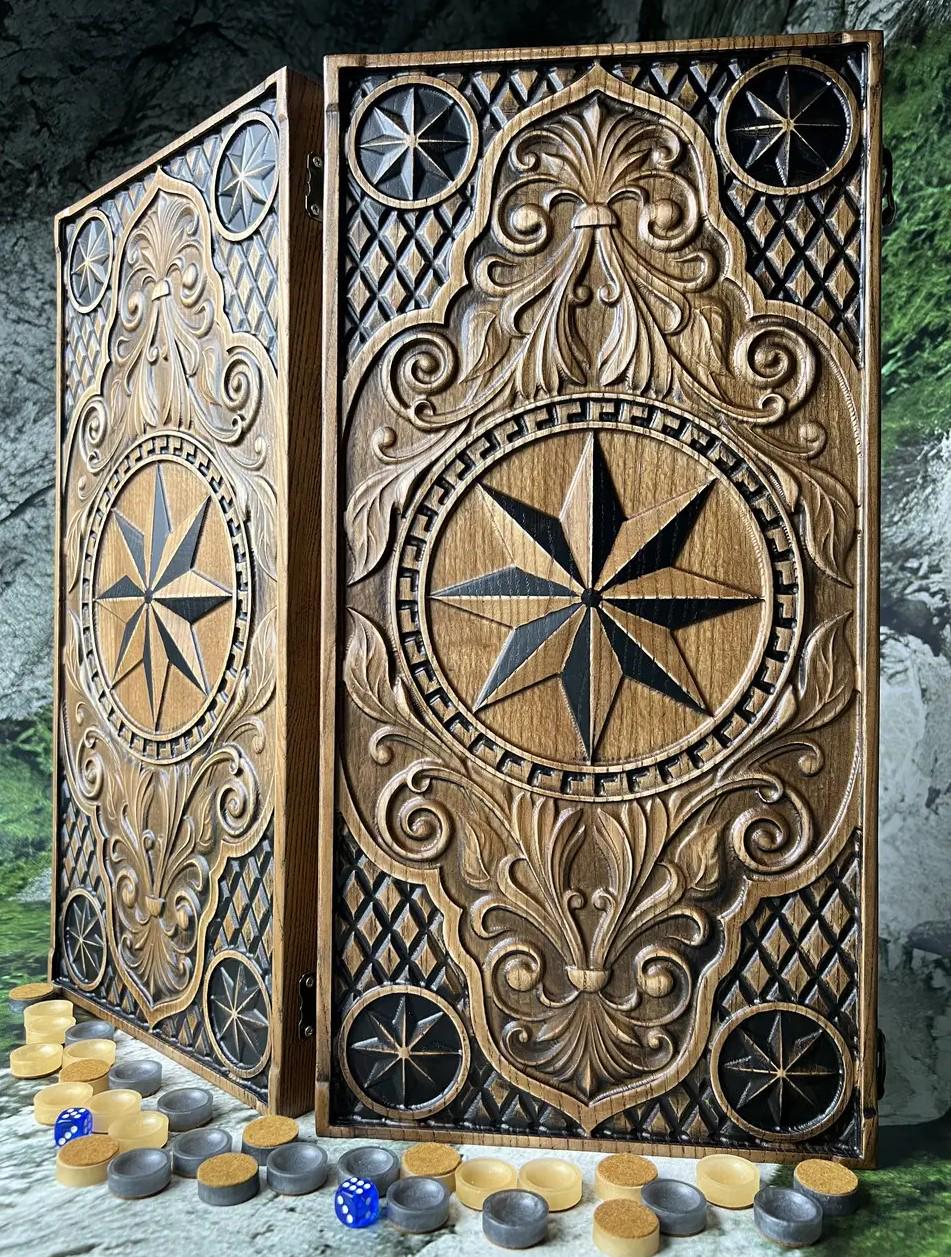 Нарды ручной работы деревянные ясень Звезда 48 см (Н-158)