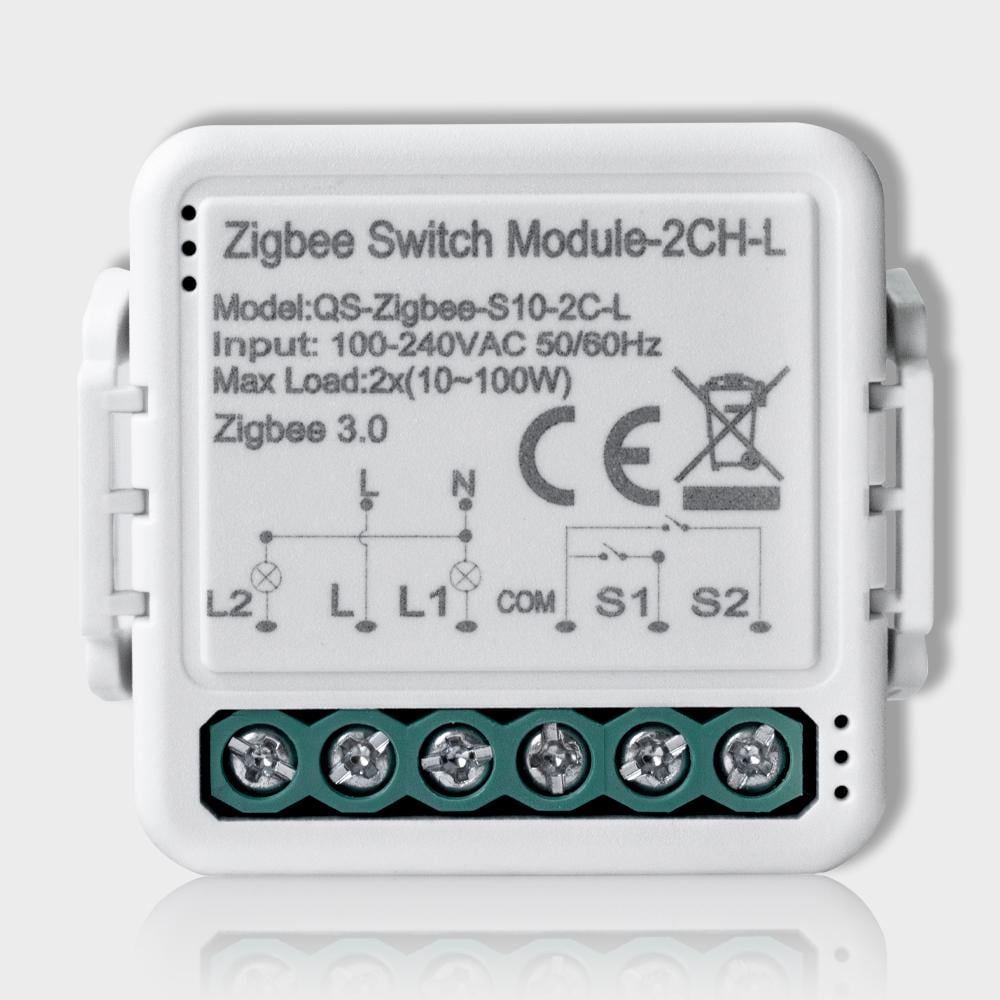 Реле двоканальне без нульової лінії Tuya ZigBee (QS-ZigBee-S10-2C-L) Реле двоканальне без нульової лінії Tuya ZigBee (QS-ZigBee-S10-2C-L)