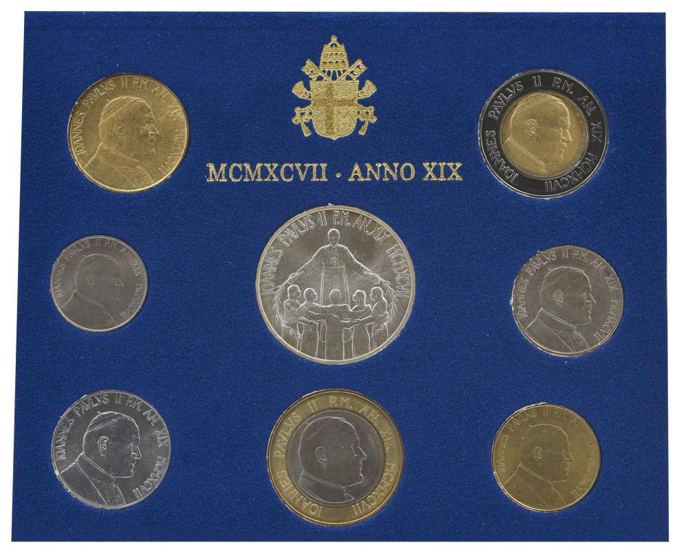 Коллекционные монеты Ватикан 7 шт. 1997 AU-UNC Папа Римский-Иоанн Павел II/19-й год правления (М22377)