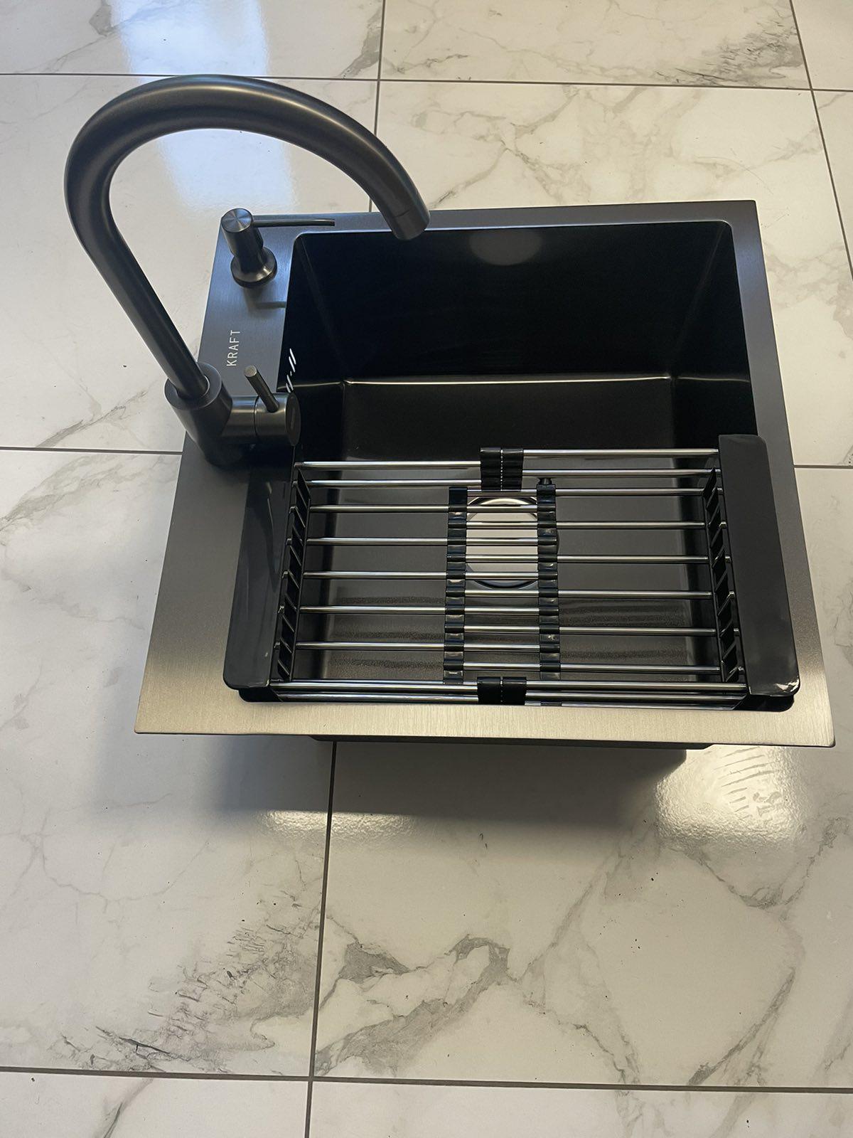 Мойка кухонная Kraft 5050 PVD Черный/кран для кухни Kraft из нержавеющей стали Черный - фото 6 Мойка кухонная Kraft 5050 PVD Черный/кран для кухни Kraft из нержавеющей стали Черный - фото 6