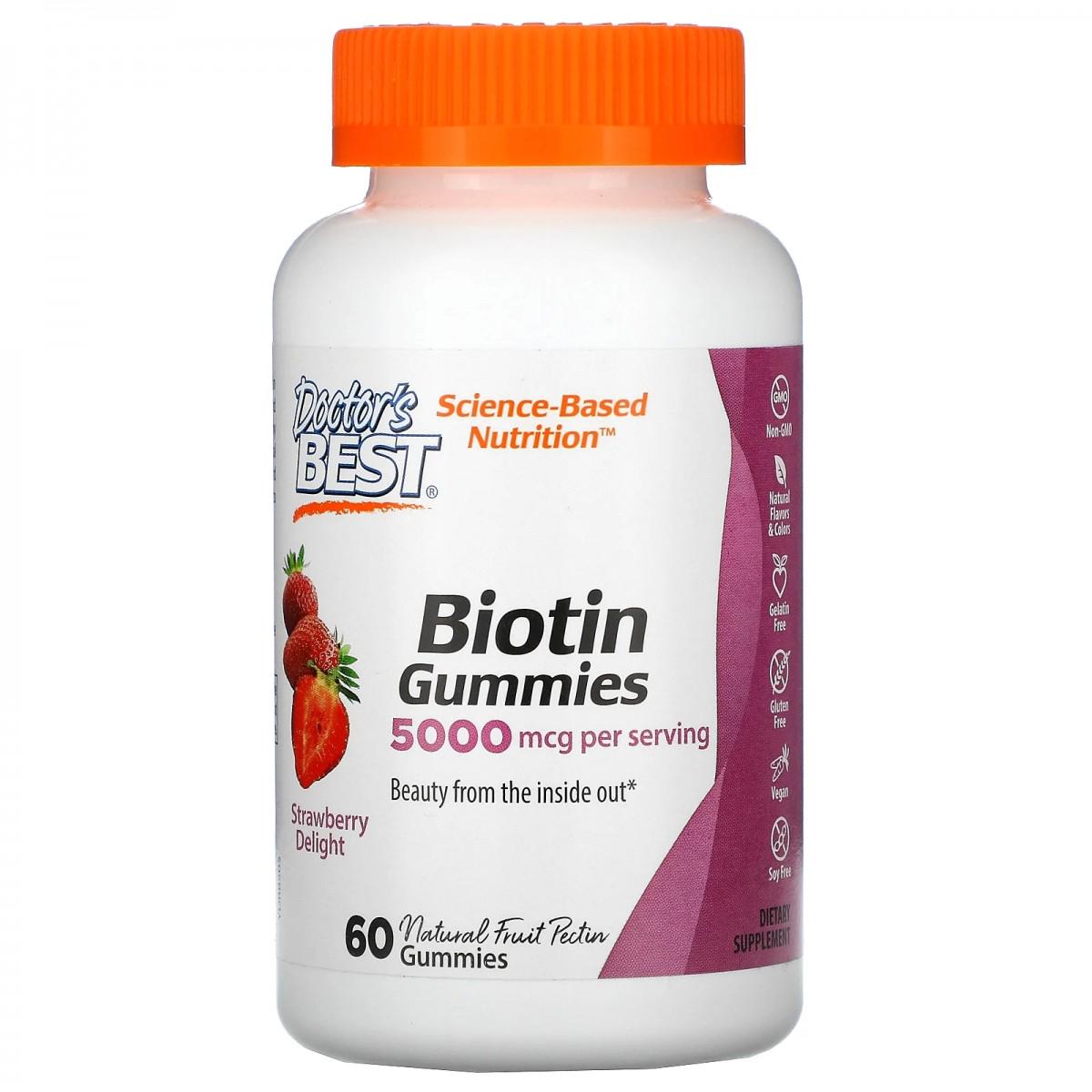 Биотин Biotin Gummies 5000 mcg 60 Gummies Strawberry