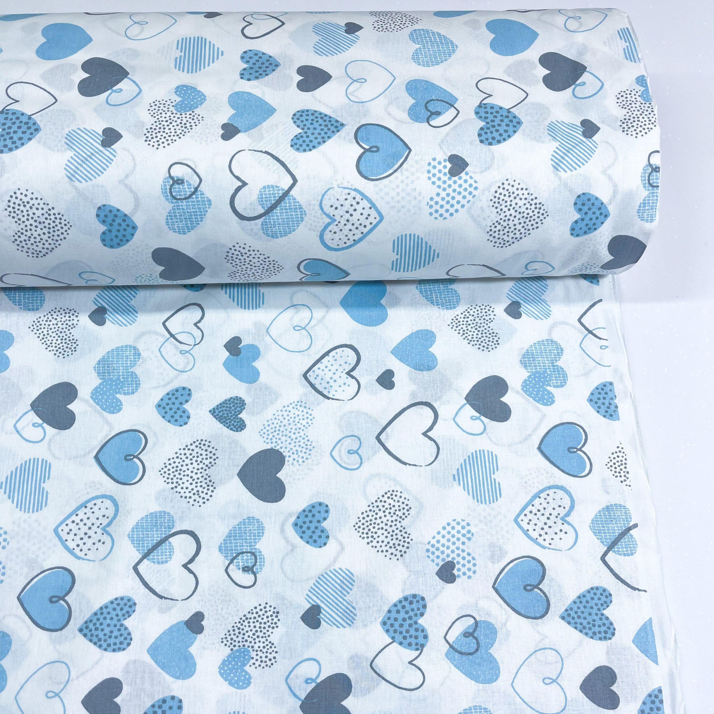 Ткань для постельного белья ранфорс сердца 240 см Голубой (G-2849/5 00067)