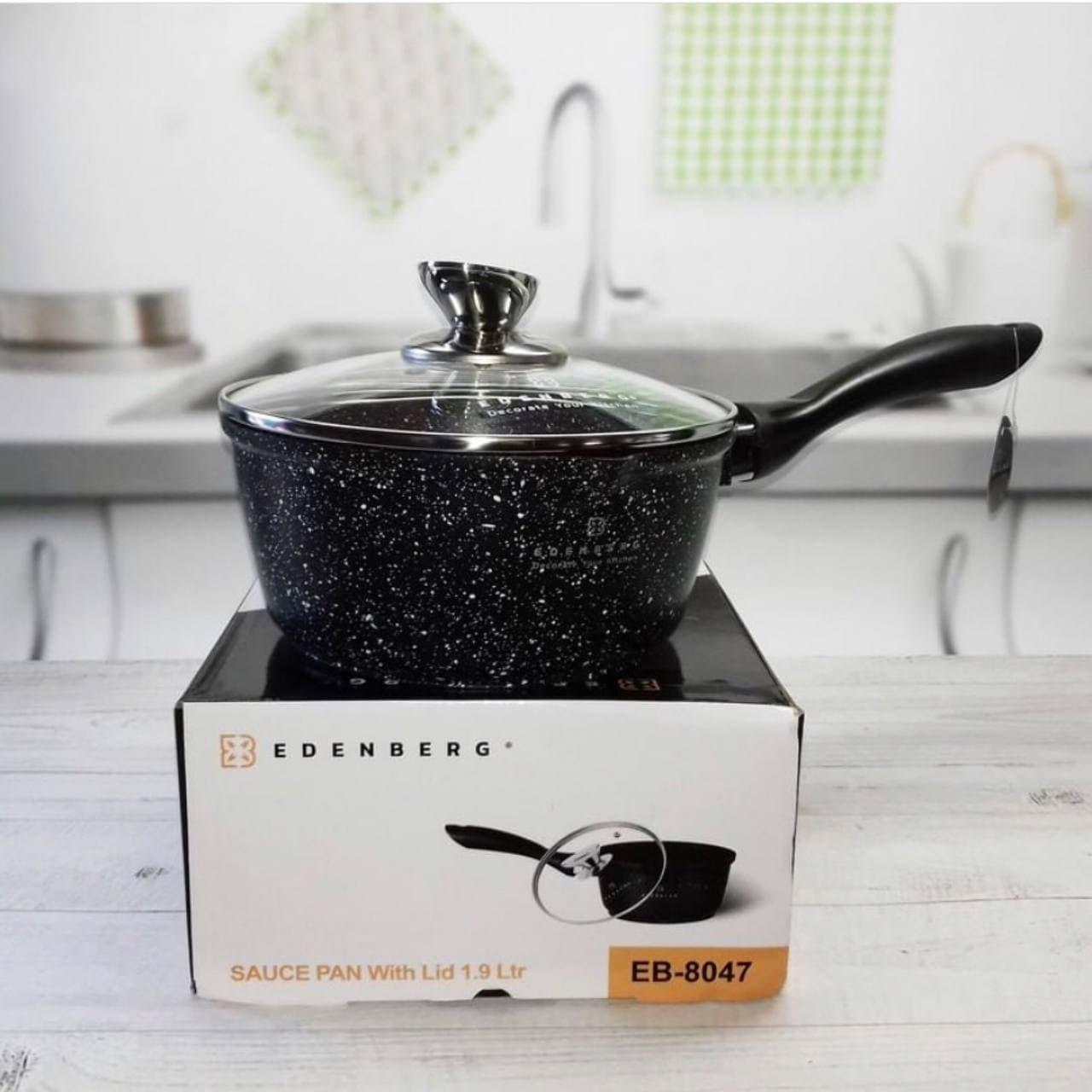 Ківш зі скляною кришкою Edenberg гранітне антипригарне покриття 1,3 л (EB-8044) - фото 4