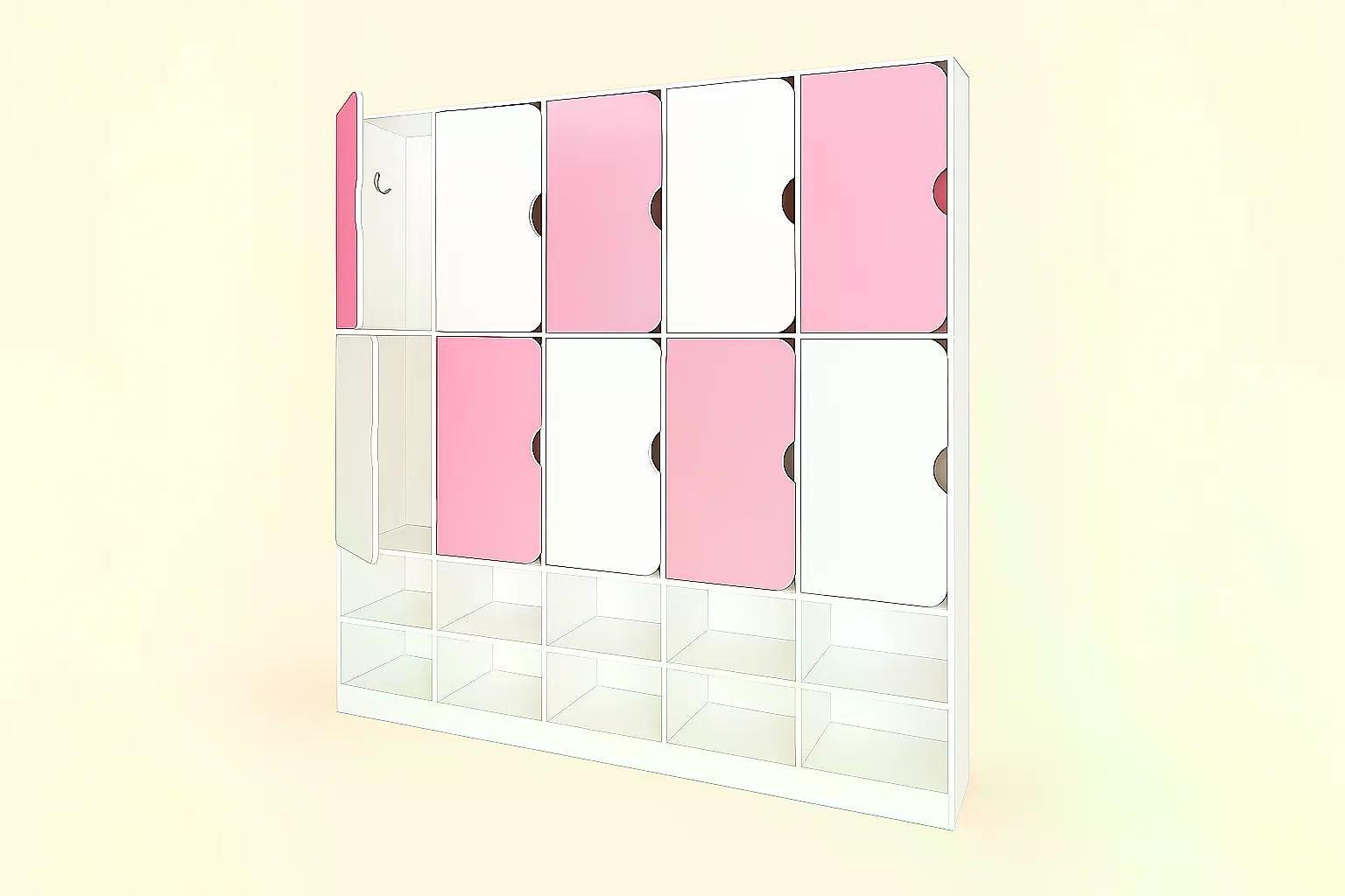 Шкаф для одежды DS-55 10-секционный с полкой для обуви Белый с розовым
