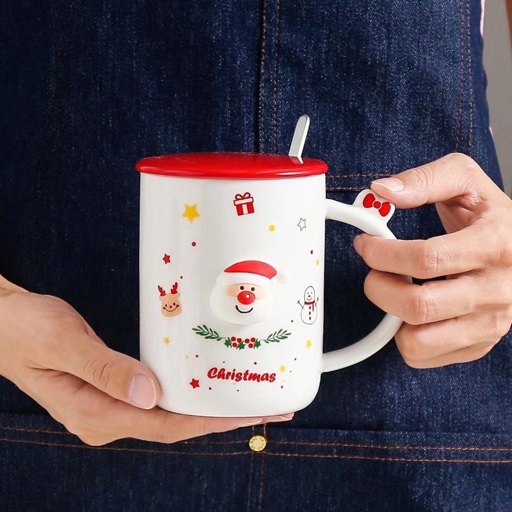 Чашка новогодняя с крышкой и ложкой Санта Сhristmas керамика 360 мл Белый - фото 2