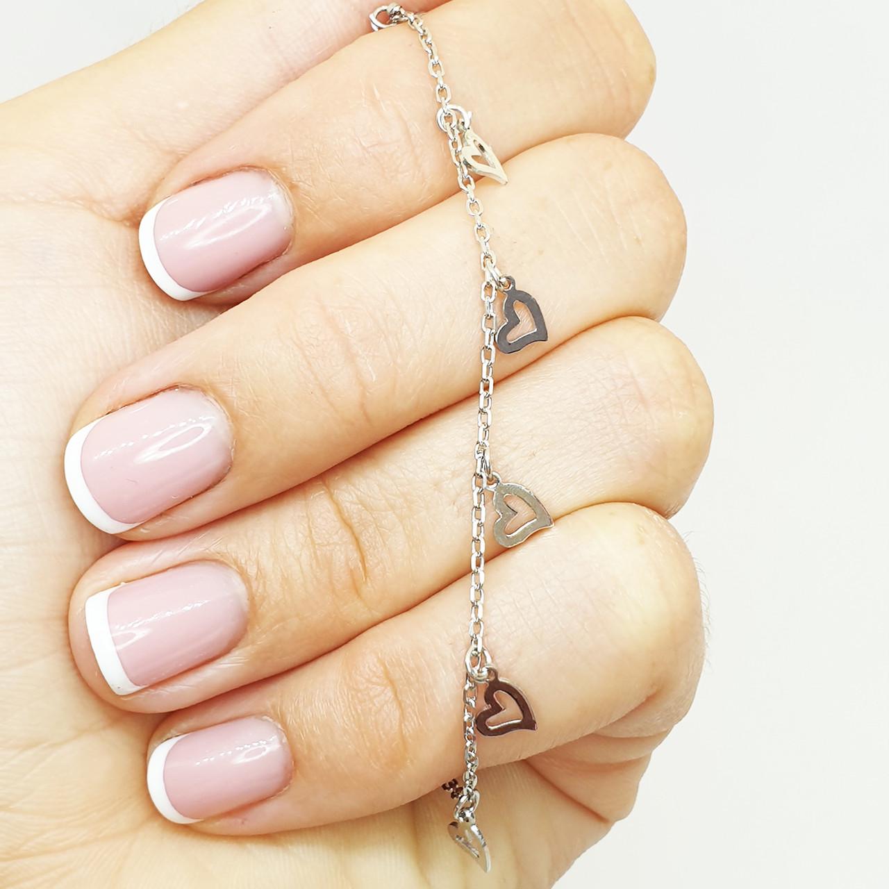 Браслет серебряный Сердца р. 19,5-20,5 2,36 г