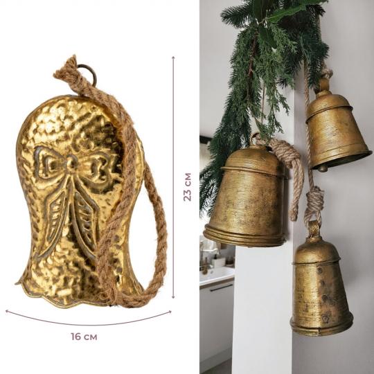 Игрушка на елку металлический колокольчик 23х16 см Золотой (150-81-6033-005) - фото 2 Игрушка на елку металлический колокольчик 23х16 см Золотой (150-81-6033-005) - фото 2