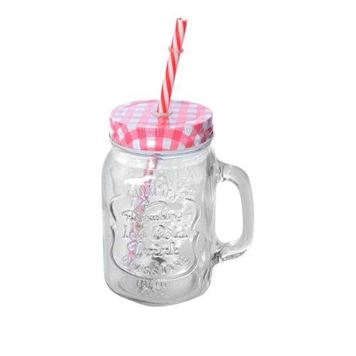 Чашка-банка с трубочкой Stenson Quality 400 мл Прозрачный с розовым (R29806/R101052-S) Чашка-банка с трубочкой Stenson Quality 400 мл Прозрачный с розовым (R29806/R101052-S)