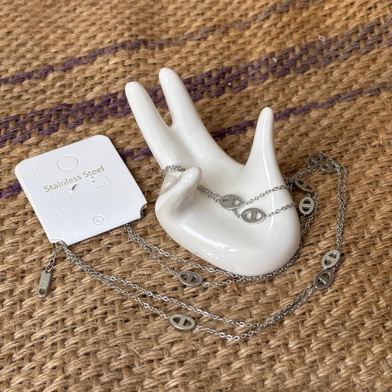 Кольє в стилі Hermès ланцюжок з овальними елементами 115 см Сріблястий (sp1-3046738443)