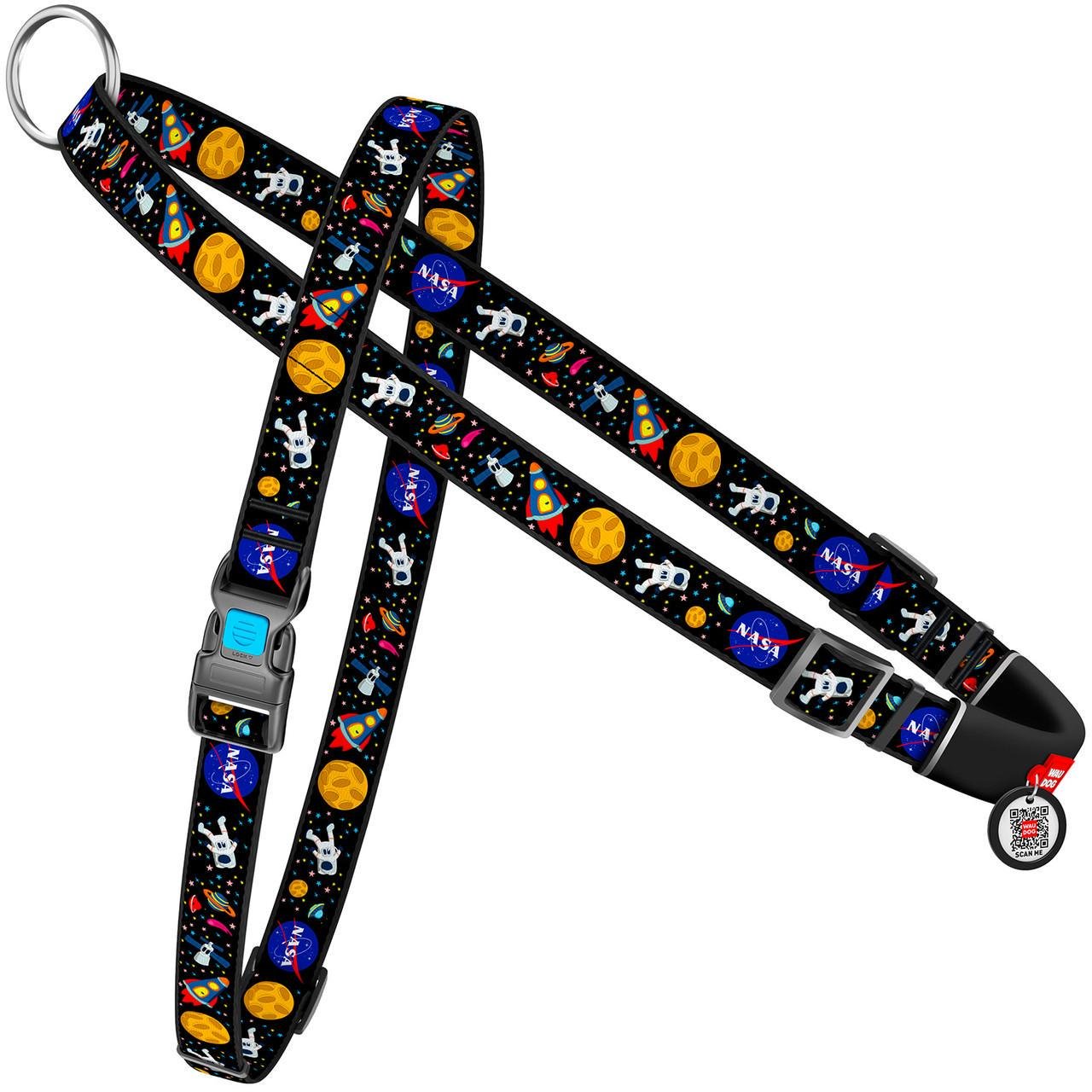 Шлей нейлоновый с ручкой для собак Waudog Nylon с QR паспортом NASA M (5416)