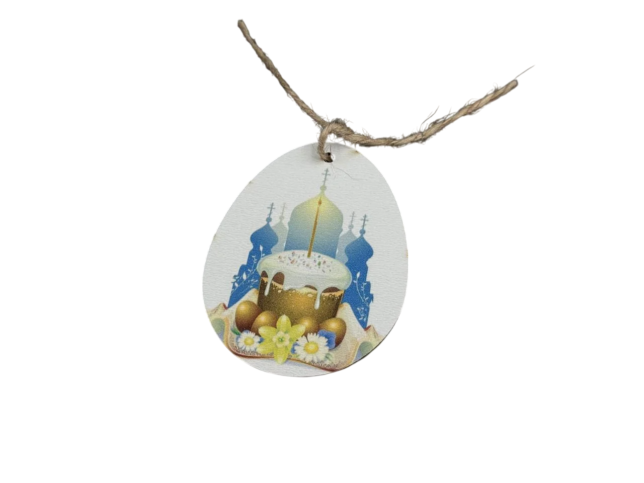 Заготівка-підвіска для рукоділля Пасхальне яйце з принтом паска зі свічкою під декупаж і розпис 8х6 см Різнокольоровий (XV-012)