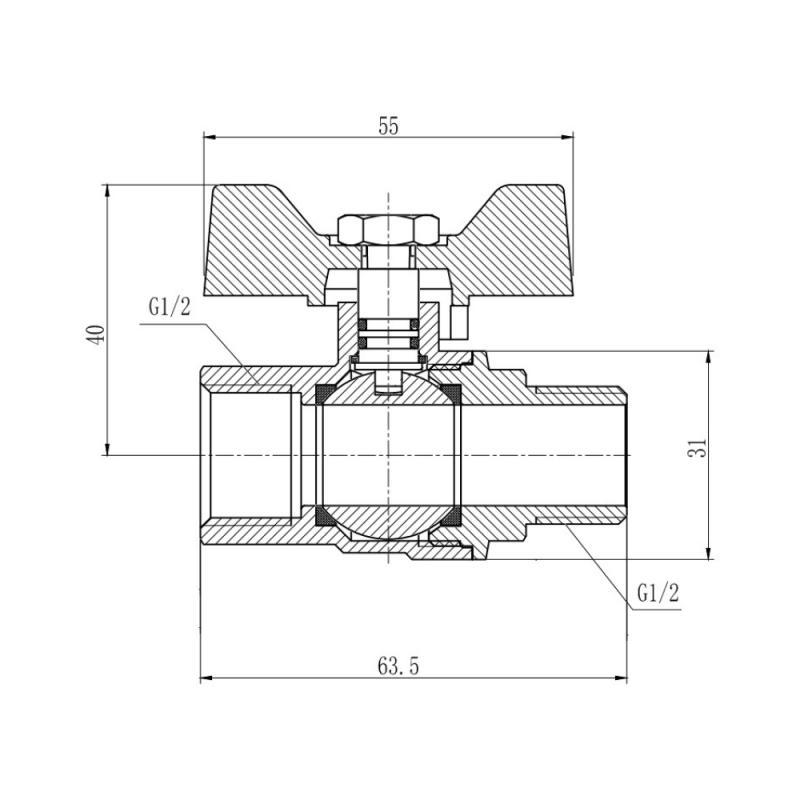 Кран кульовий метелик SD Forte 1/2 ВЗ для газу (11075968) - фото 2