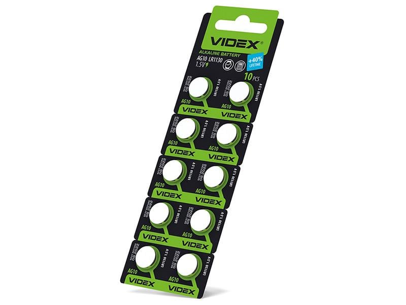 Батарейка годинникова Videx AG10/LR1130 Blister Card 10 шт. (8424)