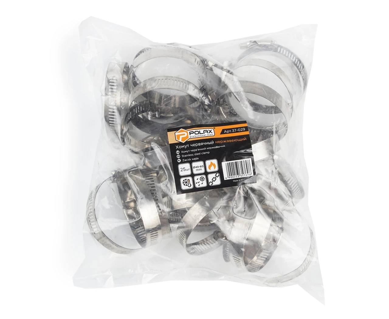 Хомут W2 40-60 нержавіюча сталь 25 шт. (2428850647) - фото 2