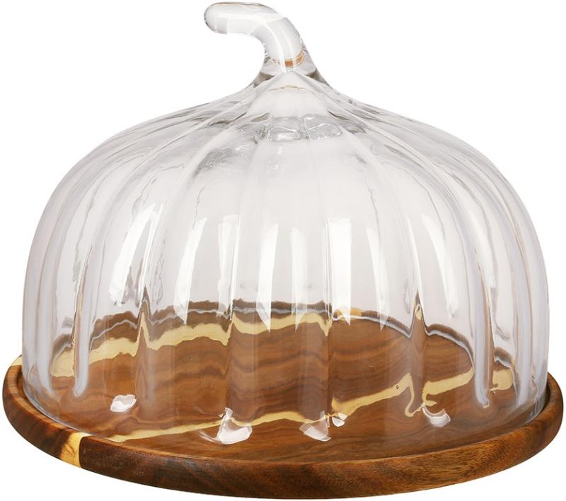Сервировочное блюдо Natural Dome с крышкой-колпаком и деревянным основанием Ø 30 см (BD-448-190)