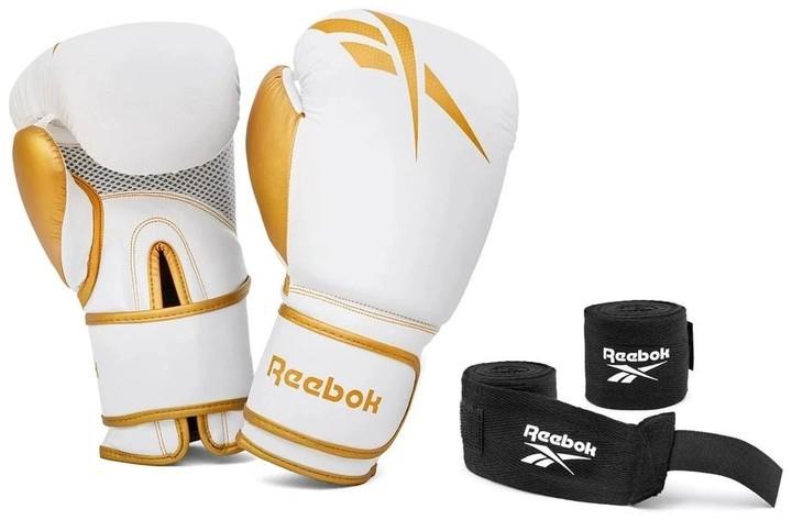 Набор боксерских перчаток и бинтов Reebok Boxing Gloves & Wraps Set 12 унций Белый/Золотой (RSCB-11117GDS) - фото 2