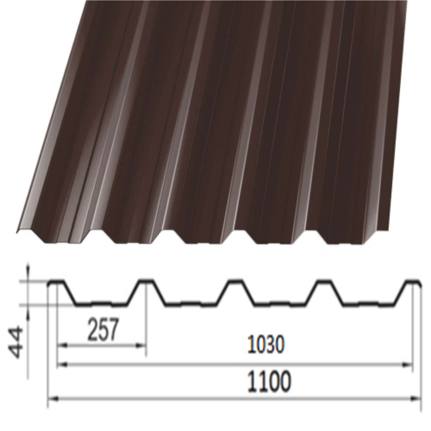 Профнастил Partner НС-44 0.45 цинк 120 г/м.кв 1100х1000 мм Ral 8017 полиэстер Шоколад - фото 2 Профнастил Partner НС-44 0.45 цинк 120 г/м.кв 1100х1000 мм Ral 8017 полиэстер Шоколад - фото 2