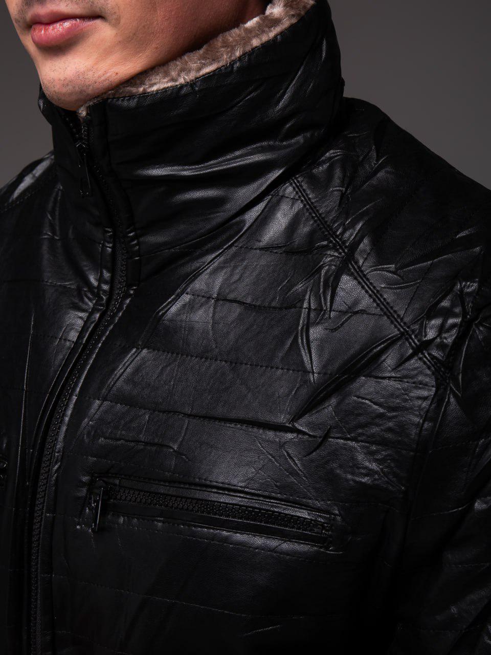 Куртка чоловіча зимова з еко шкіри на хутрі стьобана L Чорний (2297/2) - фото 9 Куртка чоловіча зимова з еко шкіри на хутрі стьобана L Чорний (2297/2) - фото 9