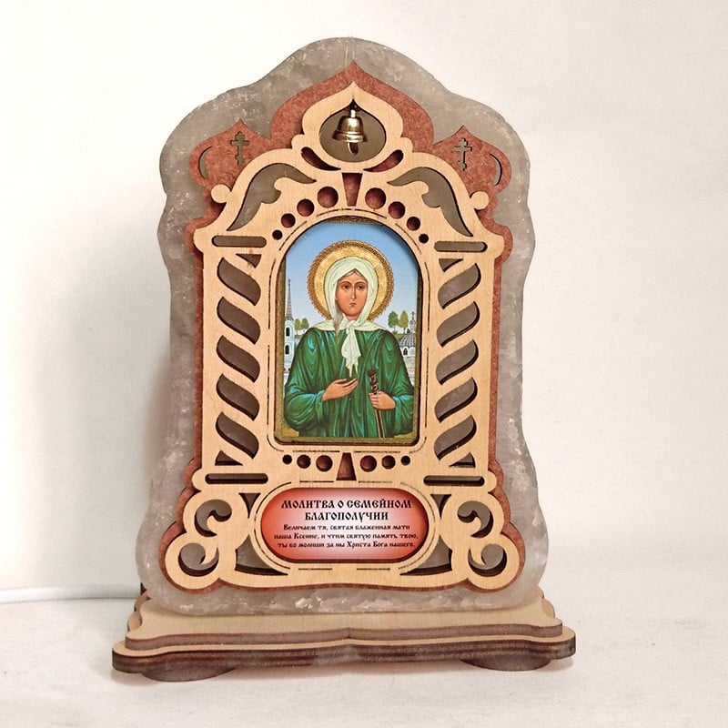 Соляная лампа Икона большая Ксения красного подсвечивания (20018)