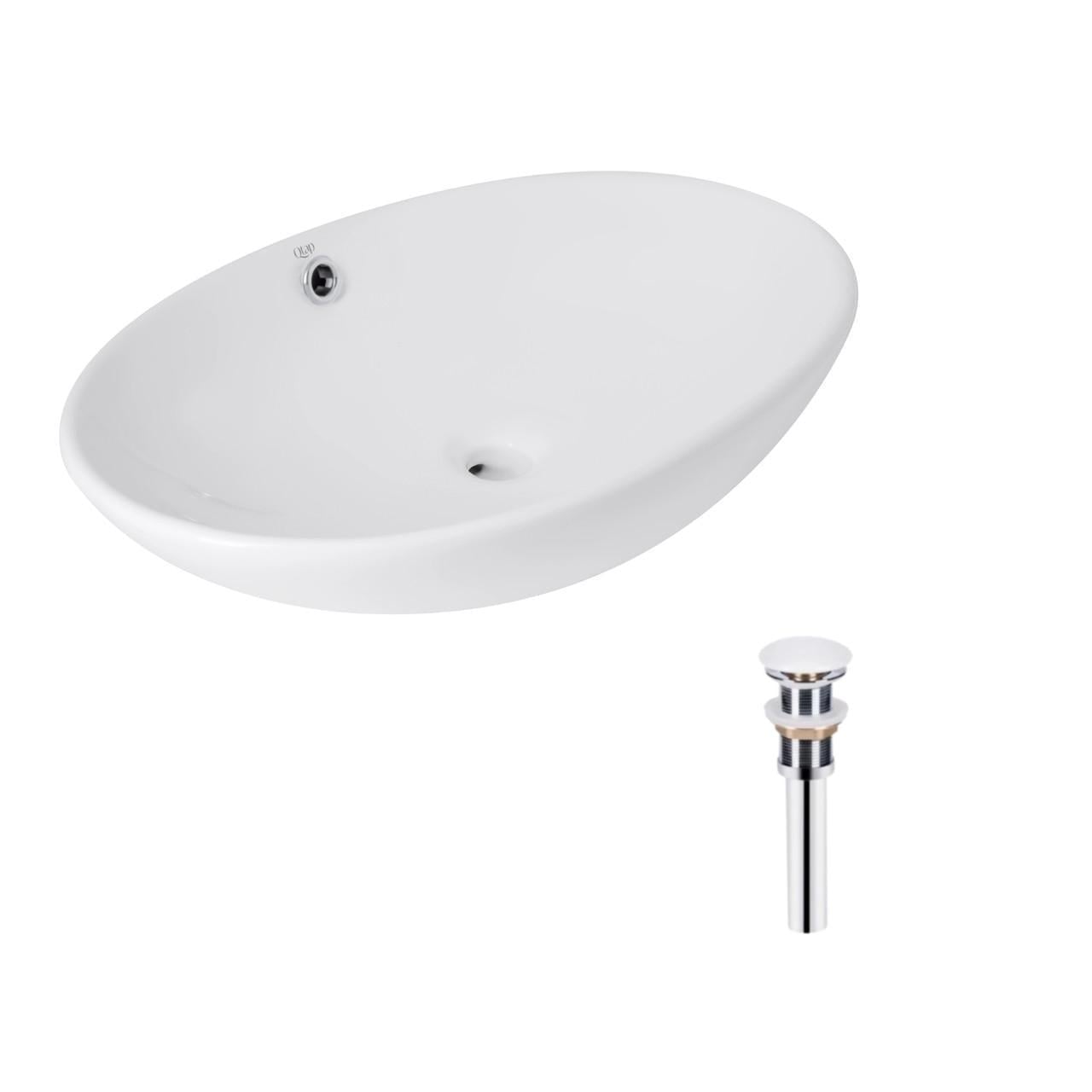 Комплект Qtap Dove накладная раковина овальная 635x420x150 мм White и донный клапан PU02O (2611678629)