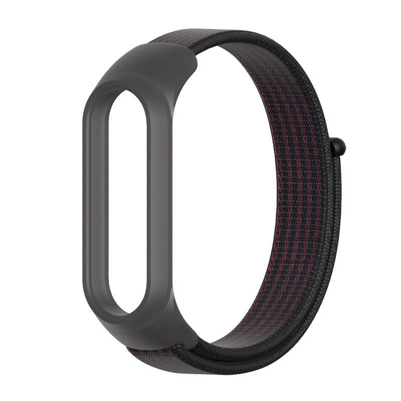 Ремешок MiJobs нейлоновый полупрозрачный для Xiaomi Mi Band 5/6 Черный/Красный (1036P)