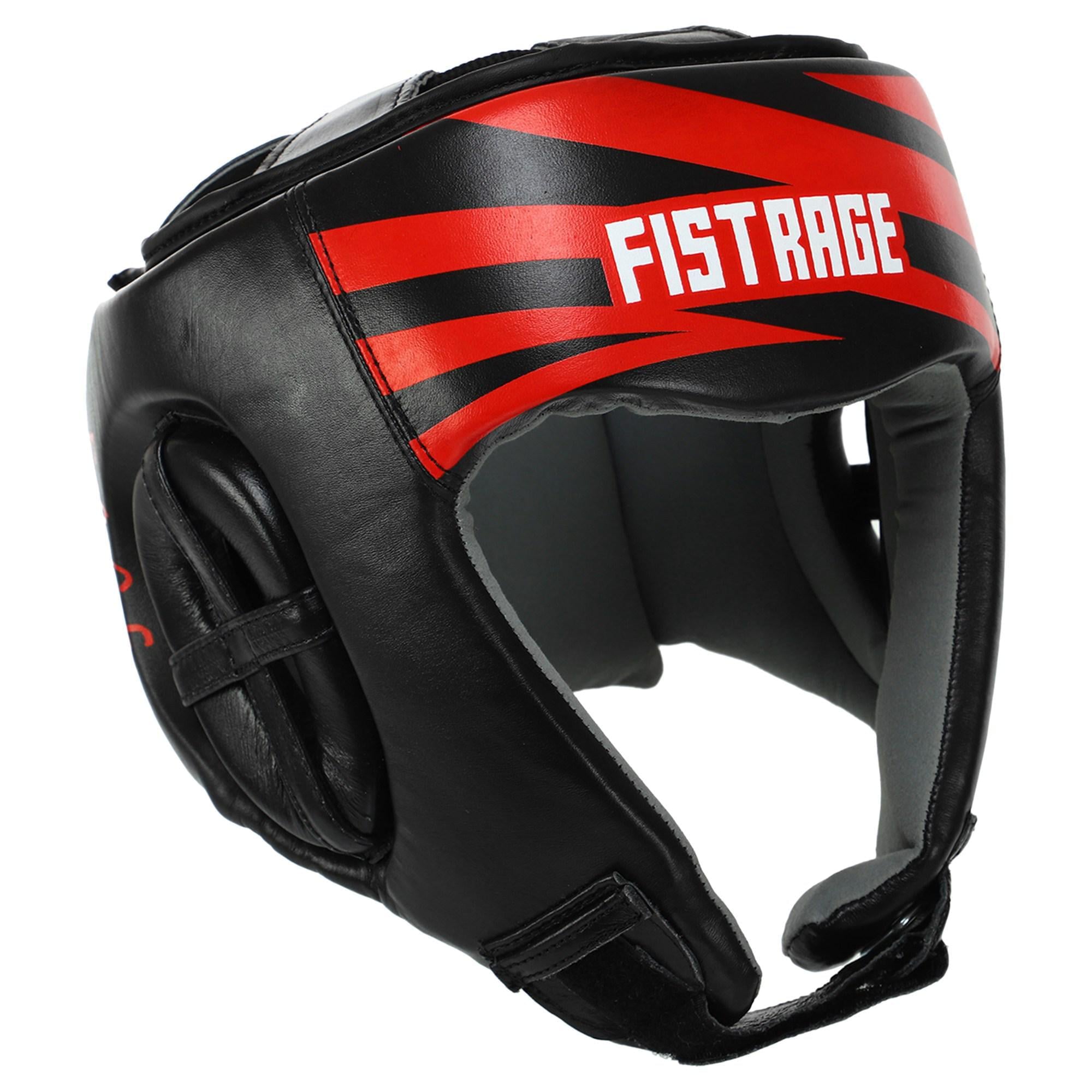 Шолом боксерський відкритий FISTRAGE шкіряний RAGE L Чорно-червоний (33229533)